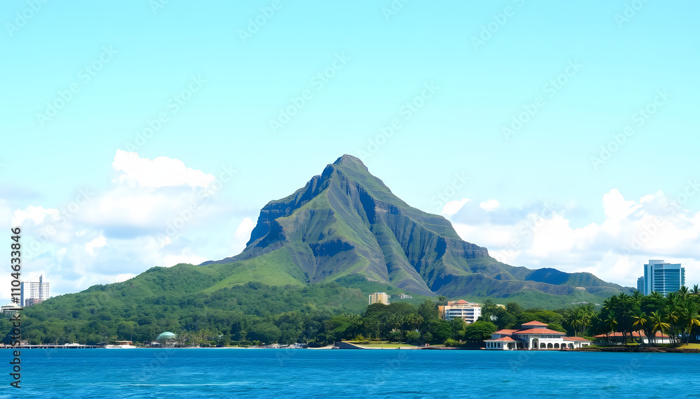 magic island park view toward Diamond Head crater Honolulu Hawaii Oahu island isolated with white highlights, png magic island park view toward Diamond Head crater Honolulu Hawaii Oahu island isolated with white highlights, png