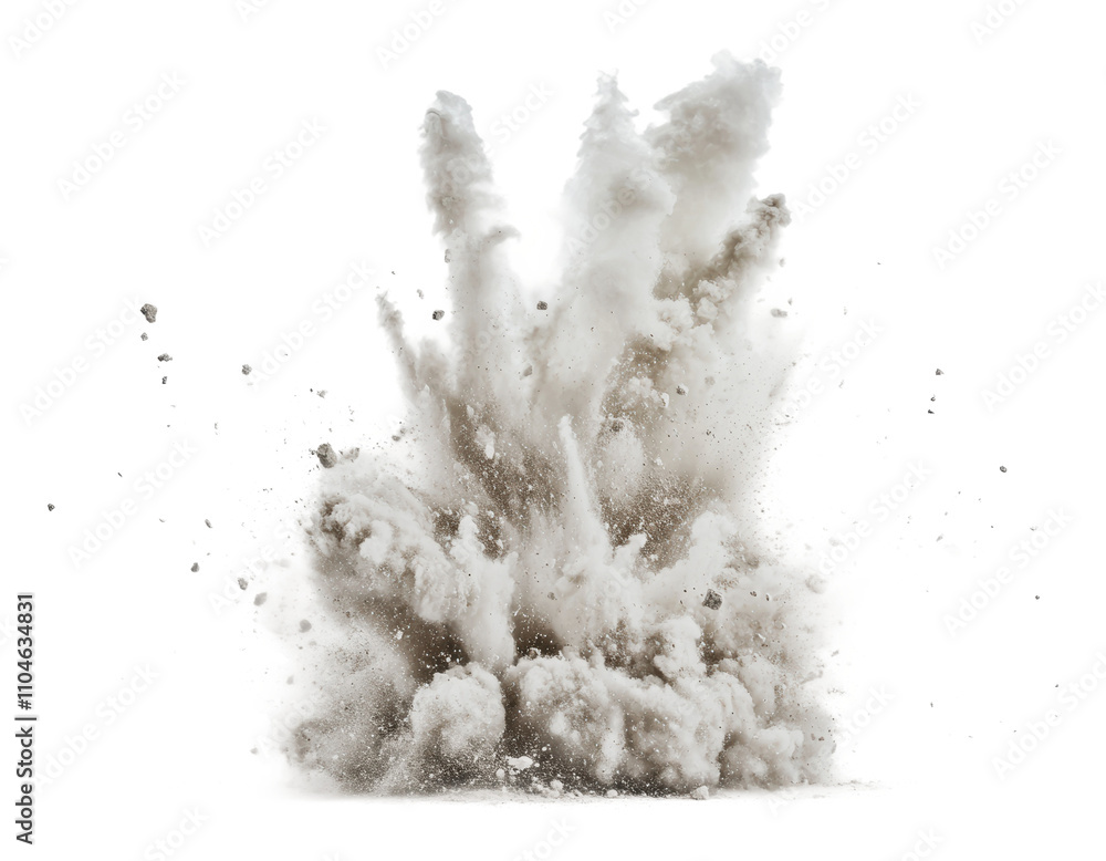 Fototapeta premium Dust cloud rises after explosive impact in action, cut out - stock png.