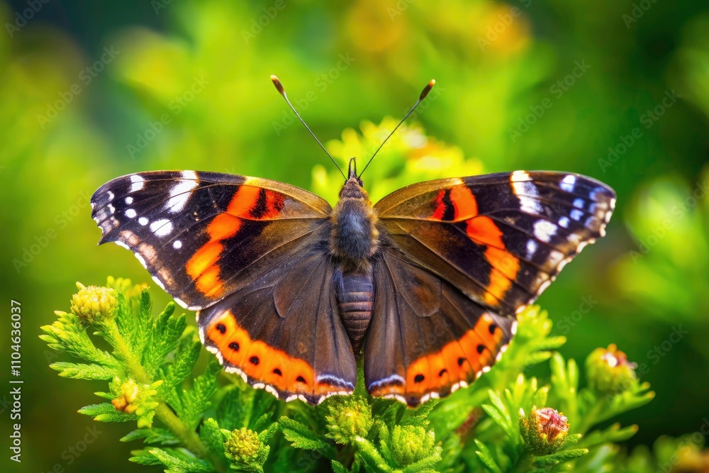 Red Admiral Butterfly on Lush Vegetation at Insh Marshes Nature Reserve, Highland Scotland - Captivating Portrait Photography of Vanessa atalanta in Natural Habitat Red Admiral Butterfly on Lush Vegetation at Insh Marshes Nature Reserve, Highland Scotland - Captivating Portrait Photography of Vanessa atalanta in Natural Habitat