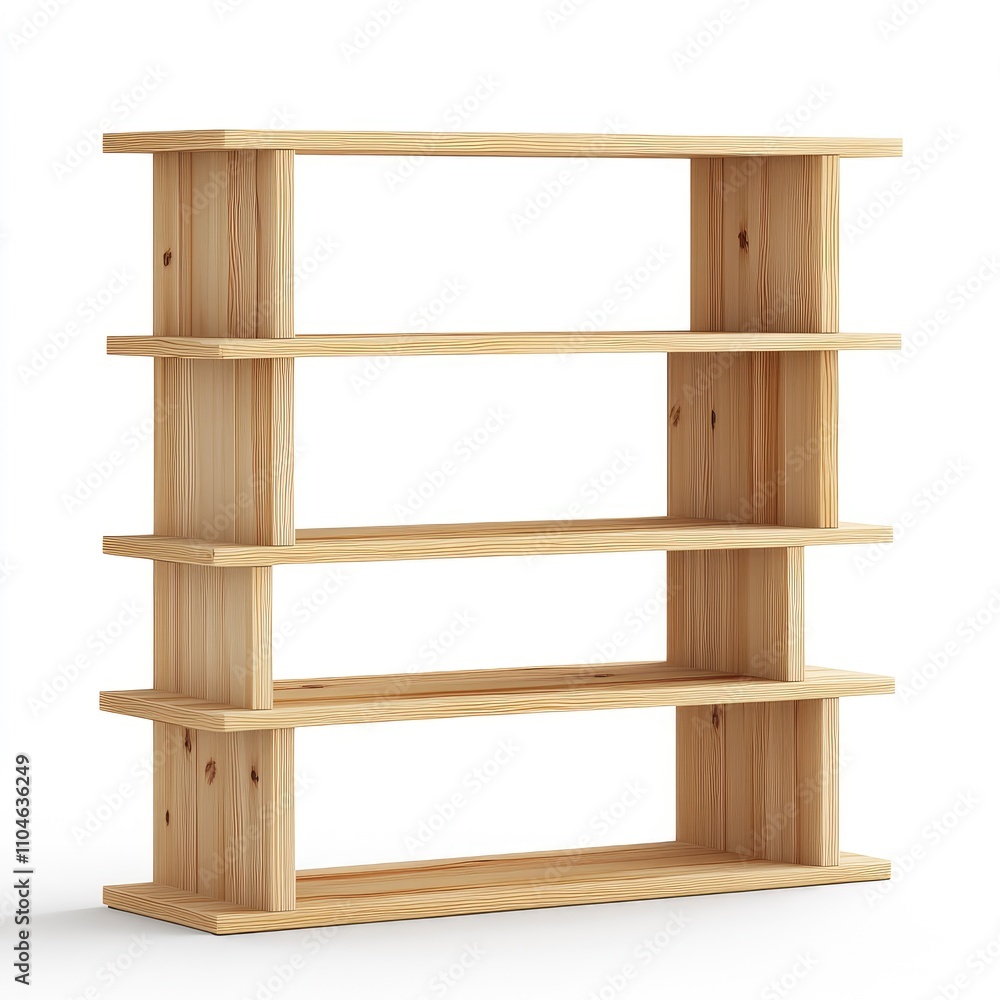 A simple wooden bookshelf with four open shelves for storage or display purposes.
