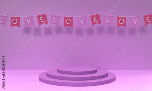 Flag street pink background wallpaper podium stage stand exhibition showcase step present advertisement marketing love text red white happy valentine day 14 fourteen february month wedding gift mockup