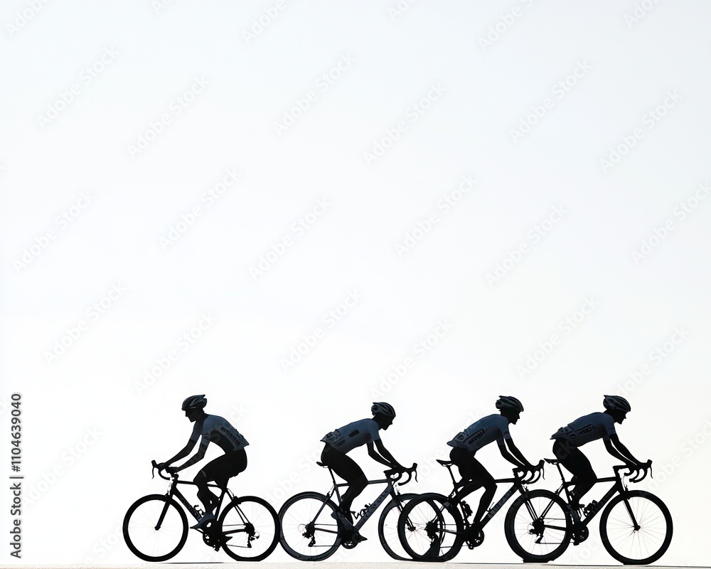Naklejka premium Silhouettes road cyclists captured against a clean white backdrop