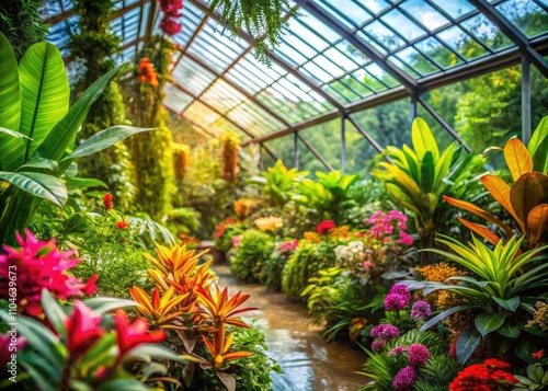 Lush Tropical Plants in Greenhouse | Vibrant Botanic Garden | Tilt-Shift Photography | Exotic Flora and Fauna | Botanical Wonders | Nature's Beauty | Indoor Plant Paradise