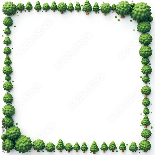 Green tree border, green leaves border white background copy space area