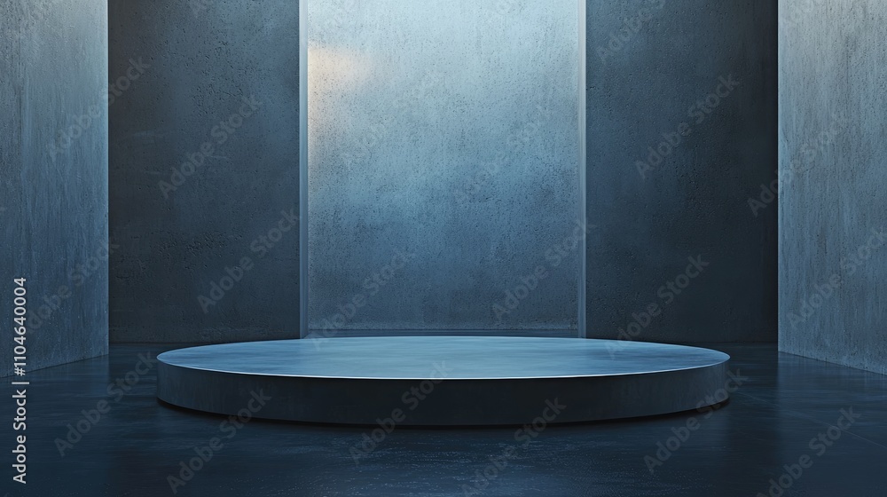 Circular Platform in a Concrete Room with Subtle Lighting Circular Platform in a Concrete Room with Subtle Lighting