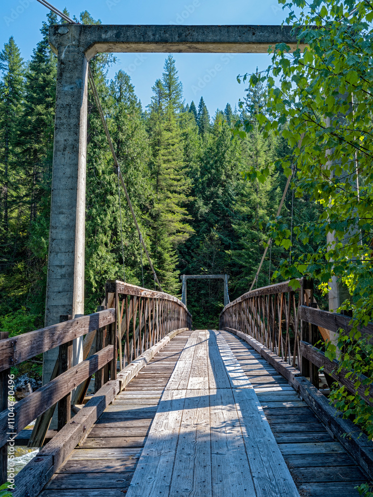 Fotografie Wooden footbridge across the Lochsa River on the Eagle Mountain Trail near Powel