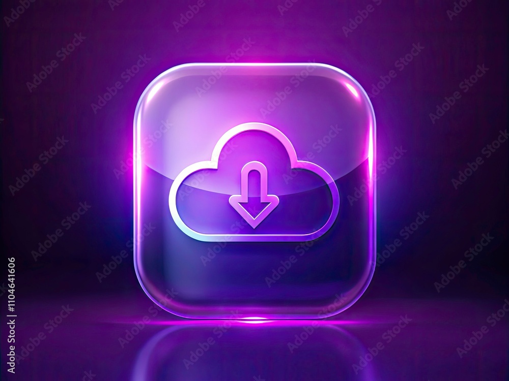 Glass Morphism Cloud Download Silhouette: Trendy Purple Gradient UI Design Element Glass Morphism Cloud Download Silhouette: Trendy Purple Gradient UI Design Element