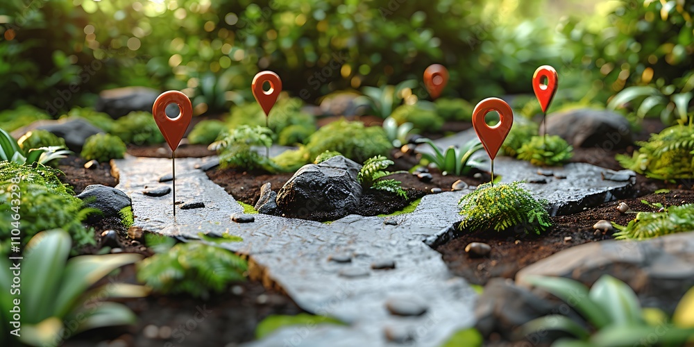 High-Quality Photo of 3D Map with Travel Routes and Navigation Icons High-Quality Photo of 3D Map with Travel Routes and Navigation Icons