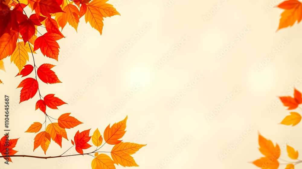 Autumnal foliage frame with vibrant orange and red leaves against a soft, neutral background, perfect for seasonal designs and invitations. Autumnal foliage frame with vibrant orange and red leaves against a soft, neutral background, perfect for seasonal designs and invitations.