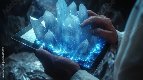 Wallpaper Mural Hands holding tablet displaying glowing blue crystals. Torontodigital.ca