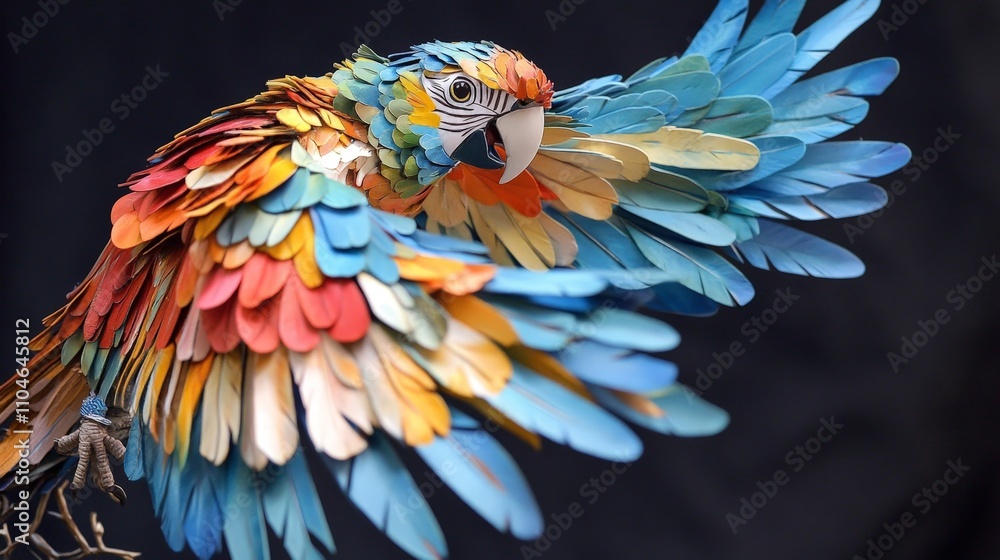 Obraz premium A colorful parrot in mid-flight, showing feathers and detail up close
