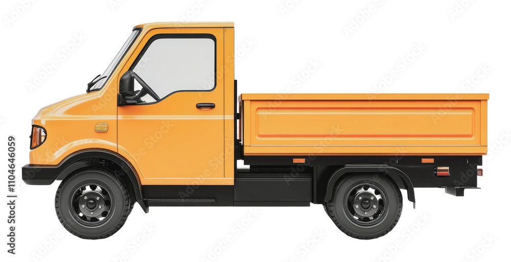 Bright yellow utility truck parked on a street, cut out - stock png. Bright yellow utility truck parked on a street, cut out - stock png.