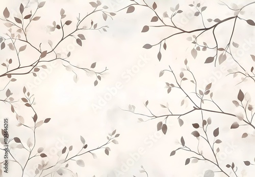Wallpaper Mural A soft, pastel-colored background with delicate floral patterns in light gray and beige tones. The pattern features small leaves on branches against an aged paper texture Torontodigital.ca