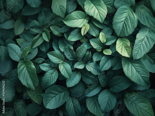 Close-Up of Lush Green Leaves Texture in a natural pattern - background