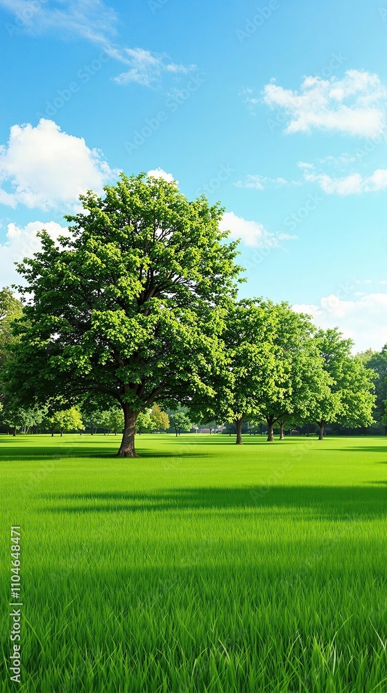 Lush green lawn with a few trees in the background , outdoor scenery, garden Lush green lawn with a few trees in the background , outdoor scenery, garden