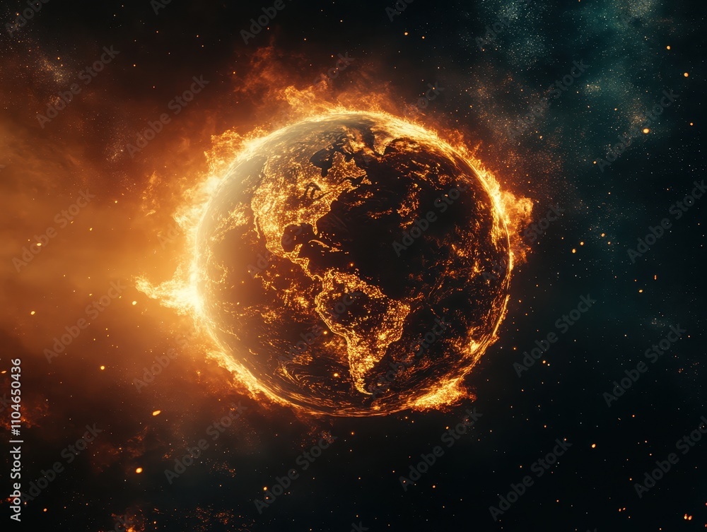 Aerial view of the Earth engulfed in flames Aerial view of the Earth engulfed in flames