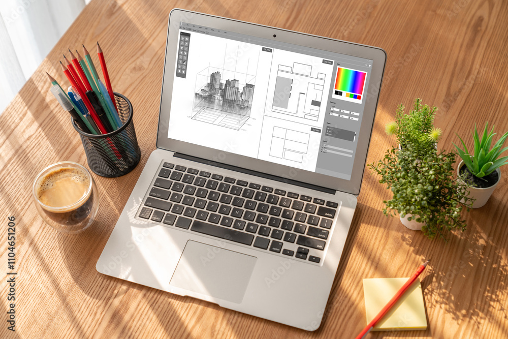 Fototapeta premium Architectural design modish software application for architect business and professional designer