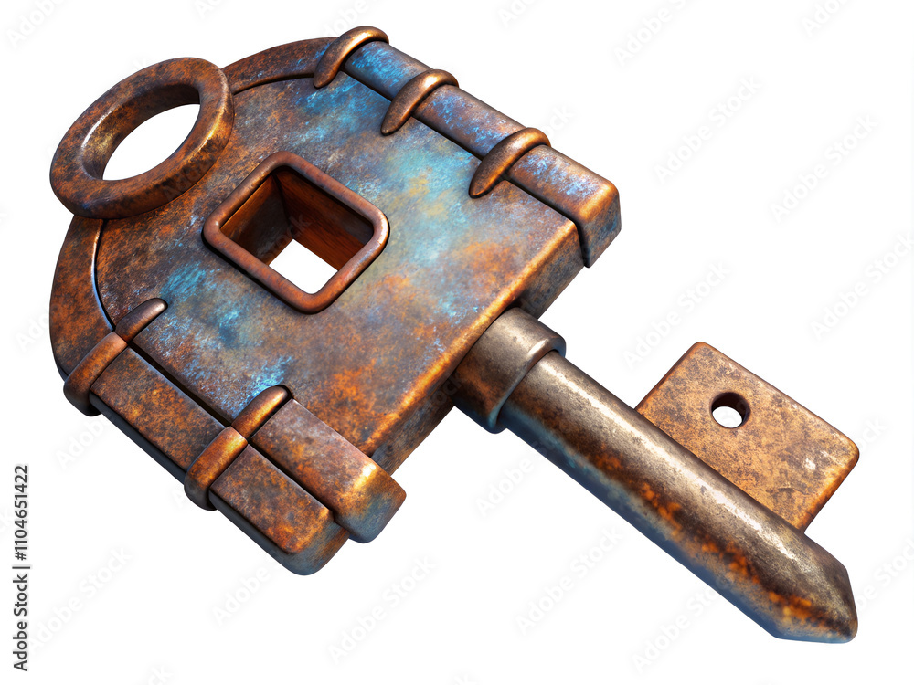 A rusty key with a hole in the middle A rusty key with a hole in the middle