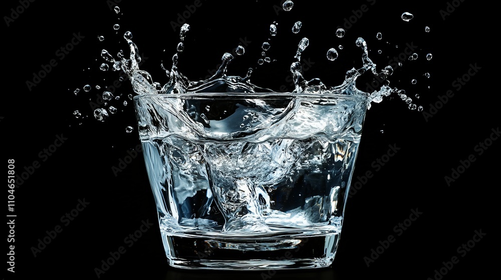 A high-speed capture of a splash in a glass of water, showing every droplet A high-speed capture of a splash in a glass of water, showing every droplet