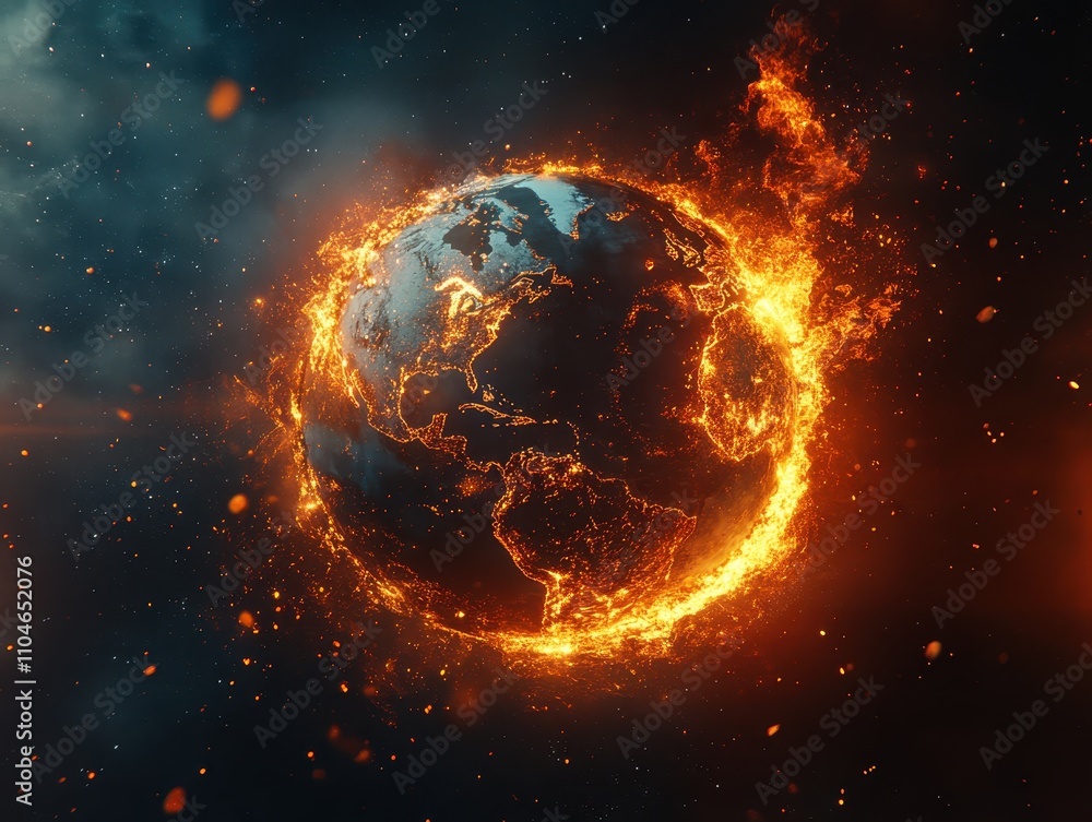 Obraz premium A burning Earth with molten lava bursting from within