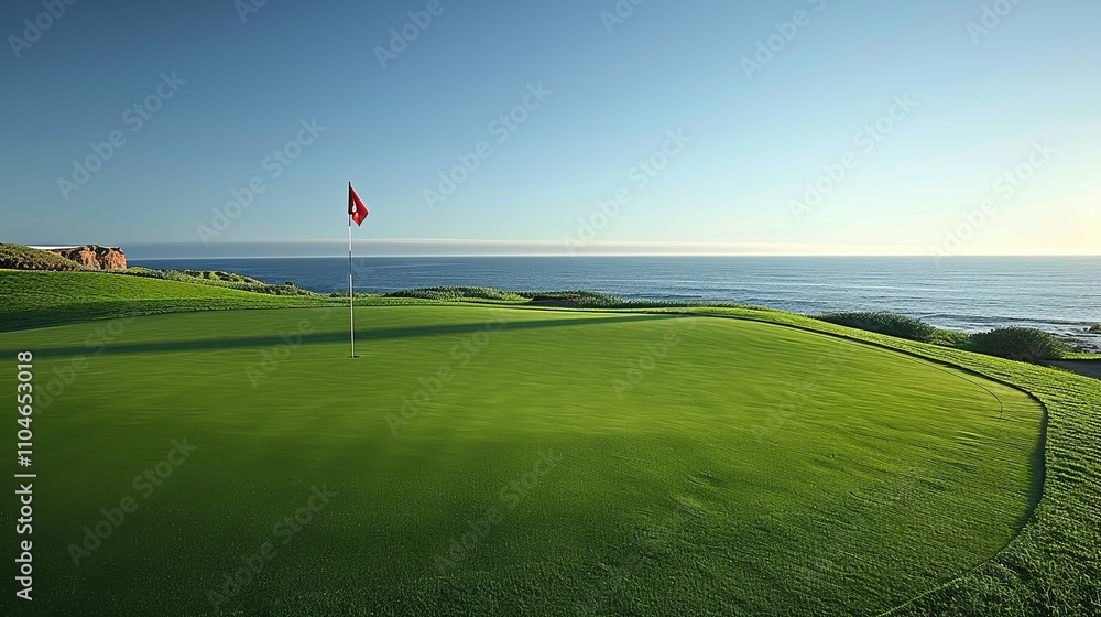 Oceanside Golf Course Green with Flag and Coastal View Oceanside Golf Course Green with Flag and Coastal View