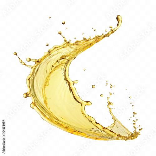 Abstract 3d Yellow liquid splash or oil splashing droplet in curve style isolated on white background