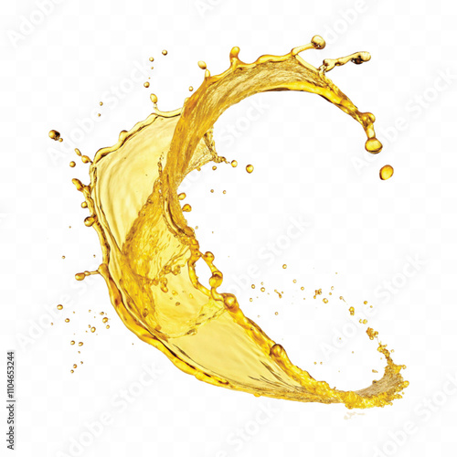 Abstract 3d Yellow liquid splash or oil splashing droplet in curve style isolated on white background