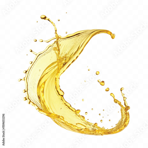 Abstract 3d Yellow liquid splash or oil splashing droplet in curve style isolated on white background