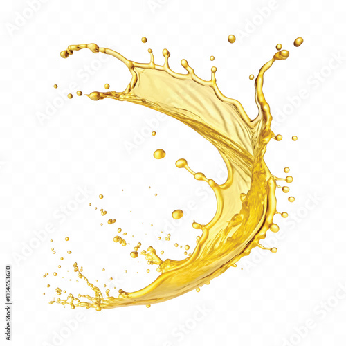 Abstract 3d Yellow liquid splash or oil splashing droplet in curve style isolated on white background