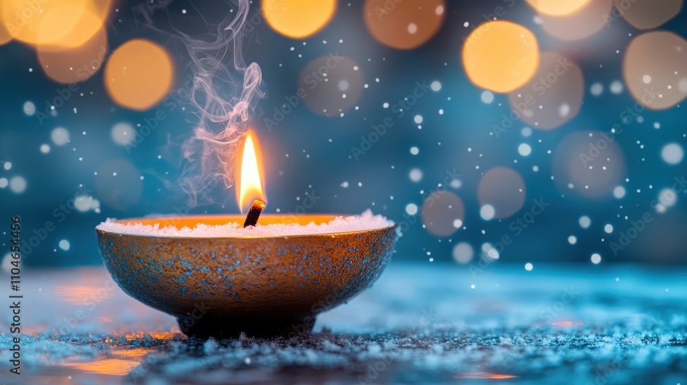 Shrine with lit incense against a snowy backdrop close up, smoke and snow, dynamic, Manipulation, snowy shrine backdrop Shrine with lit incense against a snowy backdrop close up, smoke and snow, dynamic, Manipulation, snowy shrine backdrop