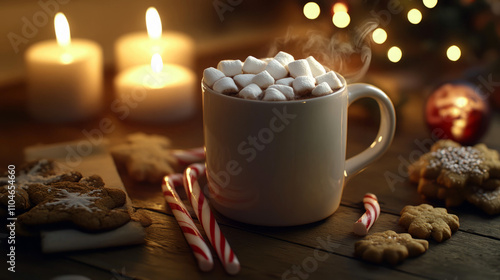 Wallpaper Mural Cozy winter evening with a mug of hot cocoa, marshmallows, and gingerbread cookies. Perfect holiday treat! Torontodigital.ca