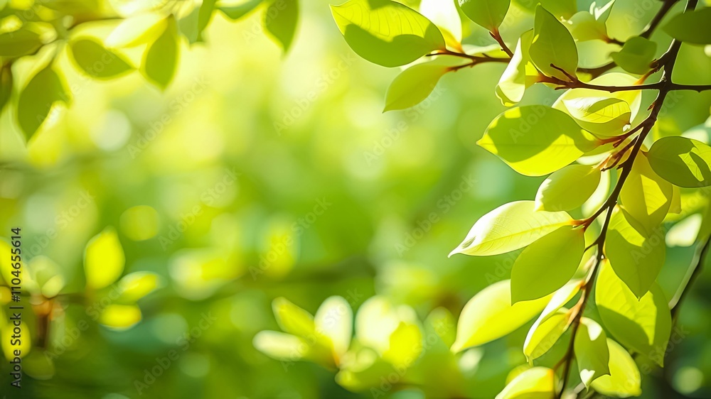 Sunlight Illuminates Vibrant Green Leaves on a Branch, Creating a Peaceful and Serene Nature Scene Sunlight Illuminates Vibrant Green Leaves on a Branch, Creating a Peaceful and Serene Nature Scene