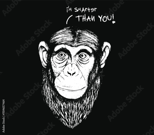 hand drawing portrait of a chimpanzee monkey on isolated black background photo