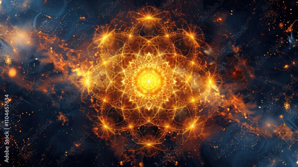 Obraz premium Fiery cosmic mandala, abstract art.