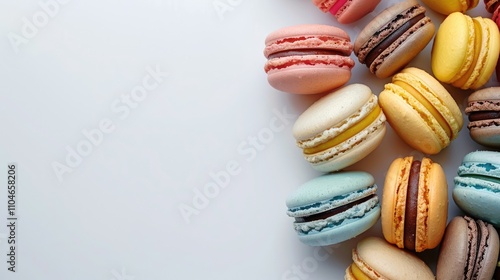 Wallpaper Mural Assorted multicolored macaroons on white background with space for text Torontodigital.ca