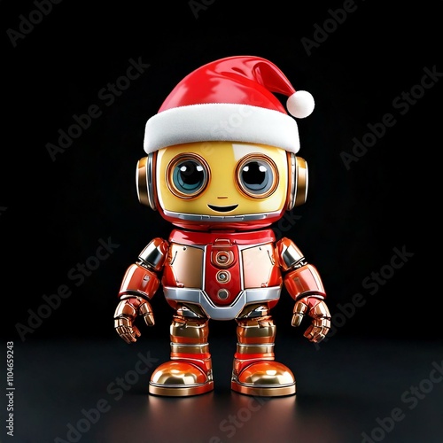 Robot Santa Claus in a red Santa outfit