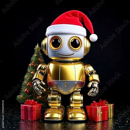 Santa Claus with gifts around a Christmas Tree