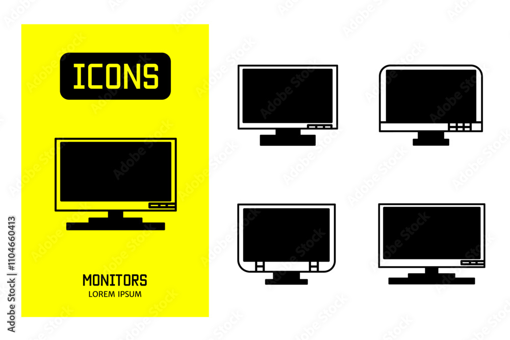 Set of flat line icons of monitors. Vector design for business and stock. Set of flat line icons of monitors. Vector design for business and stock.