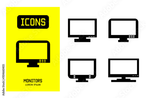 Set of flat line icons of monitors. Vector design for business and stock.