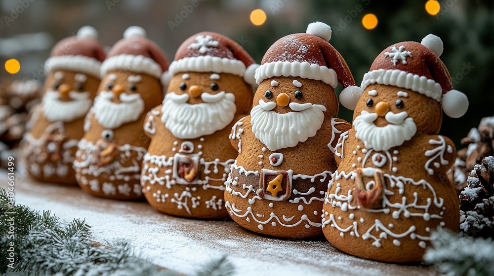 Fototapeta premium Festive Gingerbread Santa Claus Cookies Decorated for Christmas