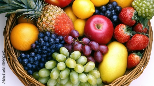 Wallpaper Mural Vibrant Assortment of Fresh Fruits in a Woven Basket Featuring Pineapple, Apples, Berries, Grapes, and Citrus for a Colorful and Healthy Display Torontodigital.ca