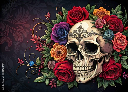 Decorative Editable Skull Rose Text Effect Vector Design for Creative Projects, Halloween Themes, and Artistic Invitations