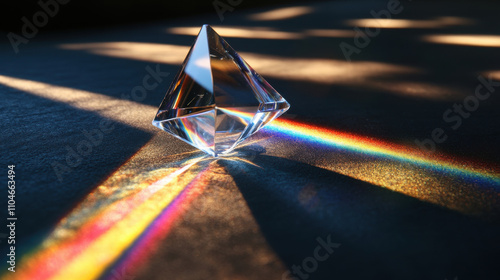 glass prism dispersing light into vivid rainbow spectrum photo