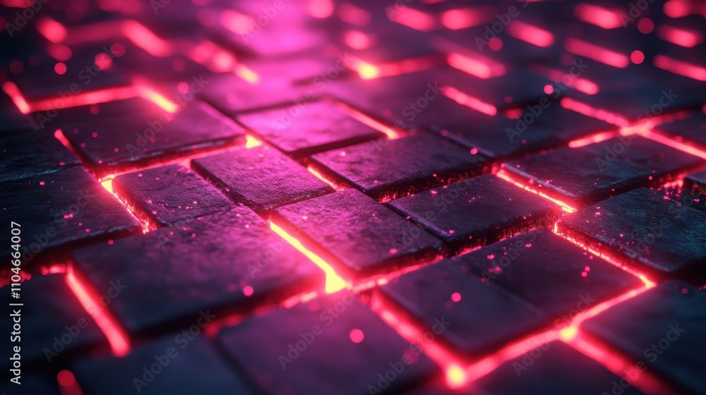 A close up of a dark surface with red glowing squares. Generative AI A close up of a dark surface with red glowing squares. Generative AI