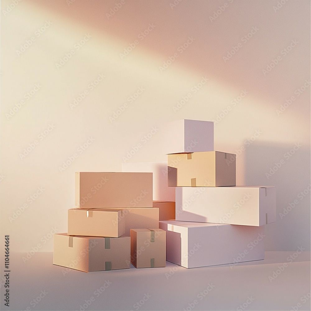 Several boxes stacked on a light-colored surface, creating an organized and tidy appearance. Several boxes stacked on a light-colored surface, creating an organized and tidy appearance.