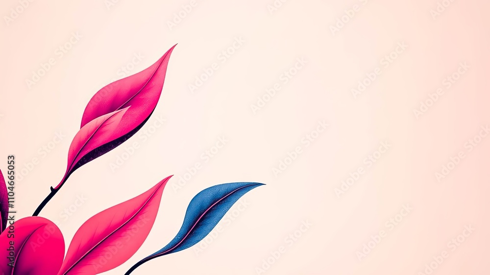 Pink and Blue Leaves on a Pale Background A Botanical Illustration Featuring Vibrant Hues and Elegant Forms Pink and Blue Leaves on a Pale Background A Botanical Illustration Featuring Vibrant Hues and Elegant Forms