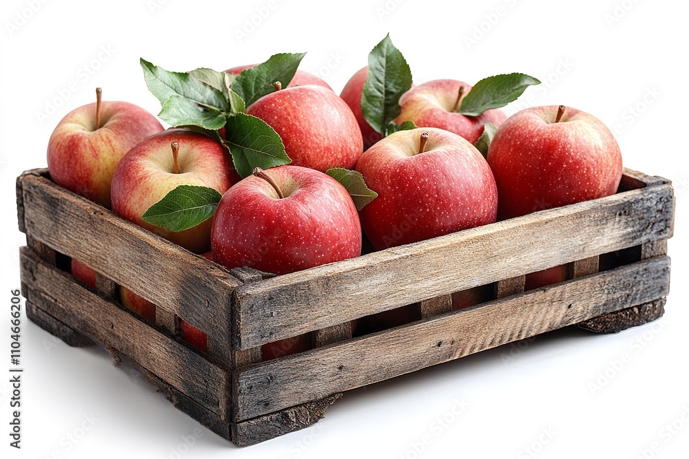 Red apples in a wooden box on a white backdrop. Generative Ai Red apples in a wooden box on a white backdrop. Generative Ai