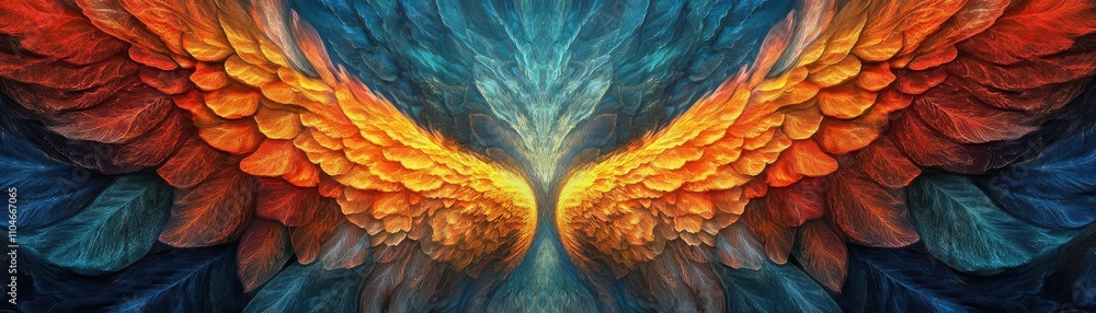 Obraz premium Fractal-like wings of mythical birds spanning into infinity, abstract magical symmetry in a seamless design