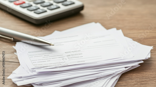 Wallpaper Mural Medical bills scattered across a desk, symbolizing the financial burden and stress of healthcare costs, highlighting the need for affordable and accessible medical care for all. Torontodigital.ca