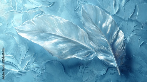 Wallpaper Mural Two elegant, translucent feathers resting on a textured blue surface. Torontodigital.ca